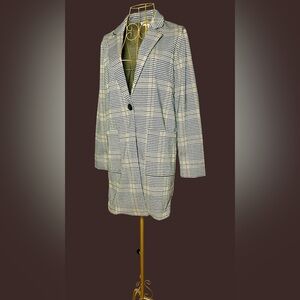 Philosophy Preppy Houndstooth Long Blazer Coat in Neutral Browns & Black, XS